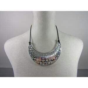NWT Silver Statement Cutout‎ Geometric Collar Necklace 23" Minimalist Neutral